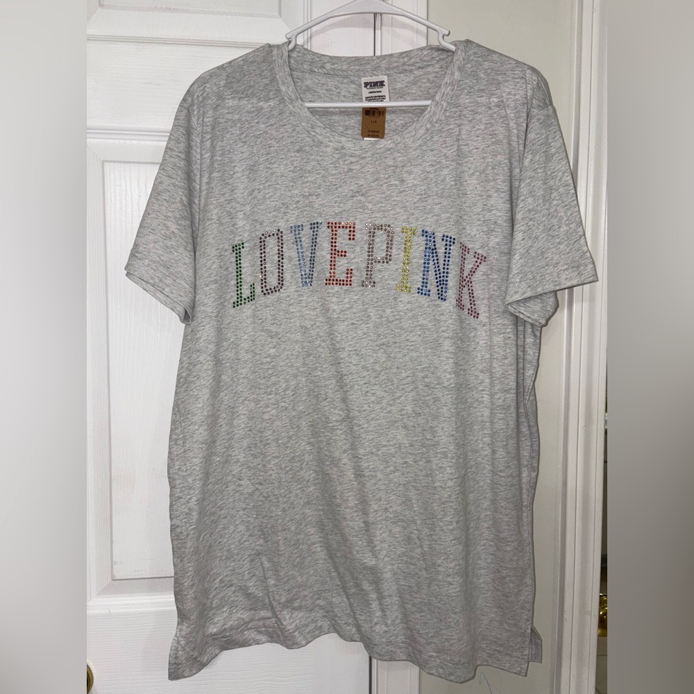 *SOLD* PINK Victoria's Secret rainbow bling tee large